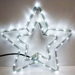 DOPPIA STELLA NATALIZIA LUMINOSA 75 LED COLORE BIANCO 55X55 CM PER USO ESTERNO