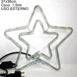 DOPPIA STELLA NATALIZIA LUMINOSA 50 LED COLORE BLU 37 X 37CM PER USO ESTERNO