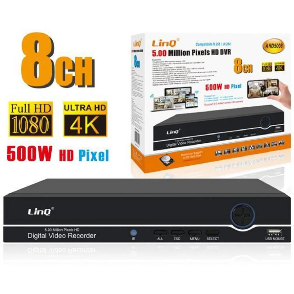 DVR DIGITAL VIDEO RECORDER 8 CANALI AHD FULL HD 1080P 4K 500W H.265/H.264 AHD5008