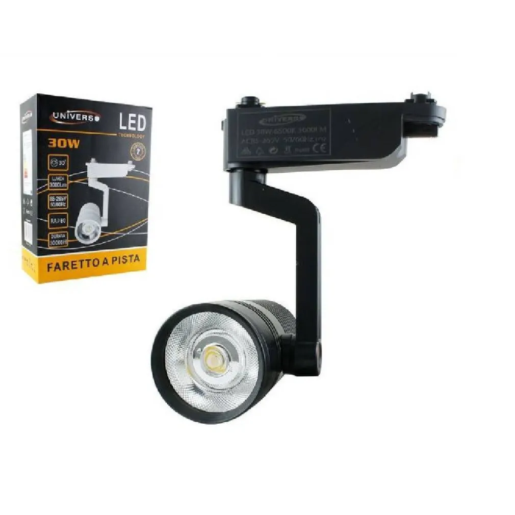 FARETTO LED BINARIO NERO LAMPADA PISTA 30WATT LUCE NATURALE CALDA FREDDA F-30W8H