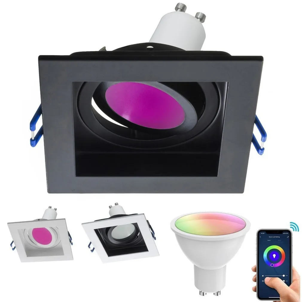 FARETTO LED INCASSO QUADRATO SMART ALEXA GOOGLE LAMPADA GU10 5W WIFI RGB CCT 9CM