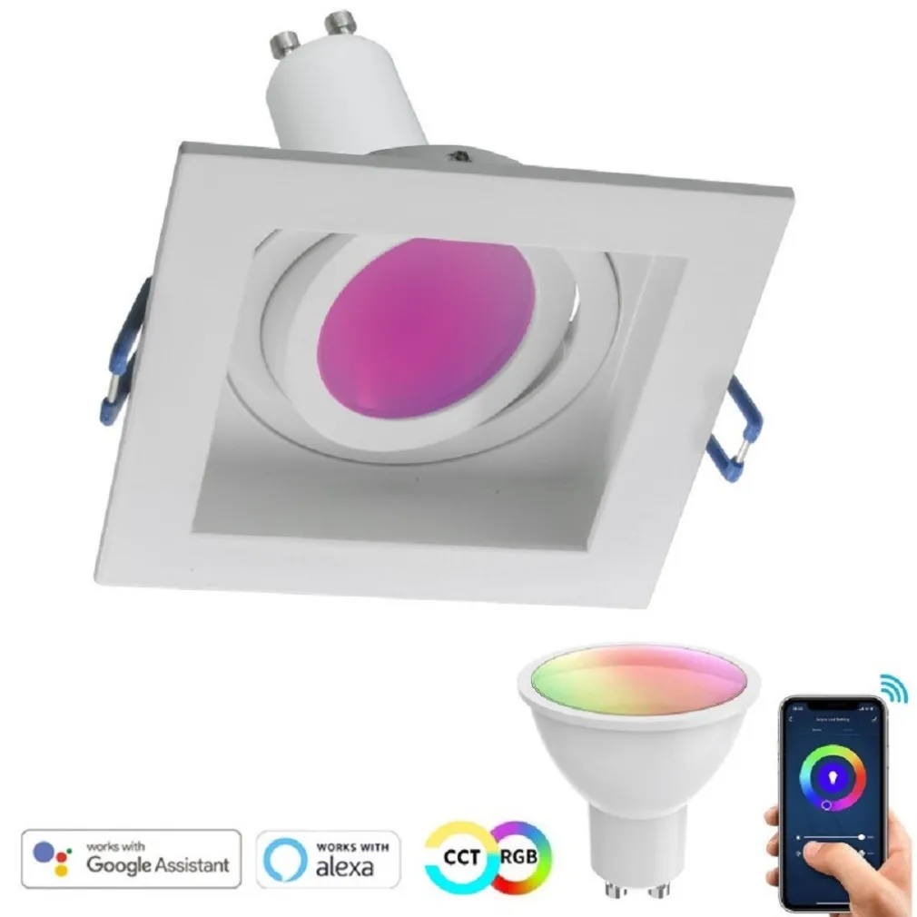 FARETTO LED INCASSO QUADRATO SMART ALEXA GOOGLE LAMPADA GU10 5W WIFI RGB CCT 9CM