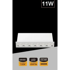 FARETTO LED RETTANGOLARE DA INCASSO BIANCO 11W LUCE CALDA NATURALE FREDDA XTD-6-B
