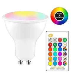 FARETTO RGB+WHITE 5W GU10 LAMPADINA LED CAMBIACOLORE TELECOMANDO CROMOTERAPIA