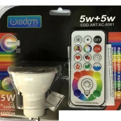 FARETTO RGB+WHITE 5W GU10 LAMPADINA LED CAMBIACOLORE TELECOMANDO CROMOTERAPIA