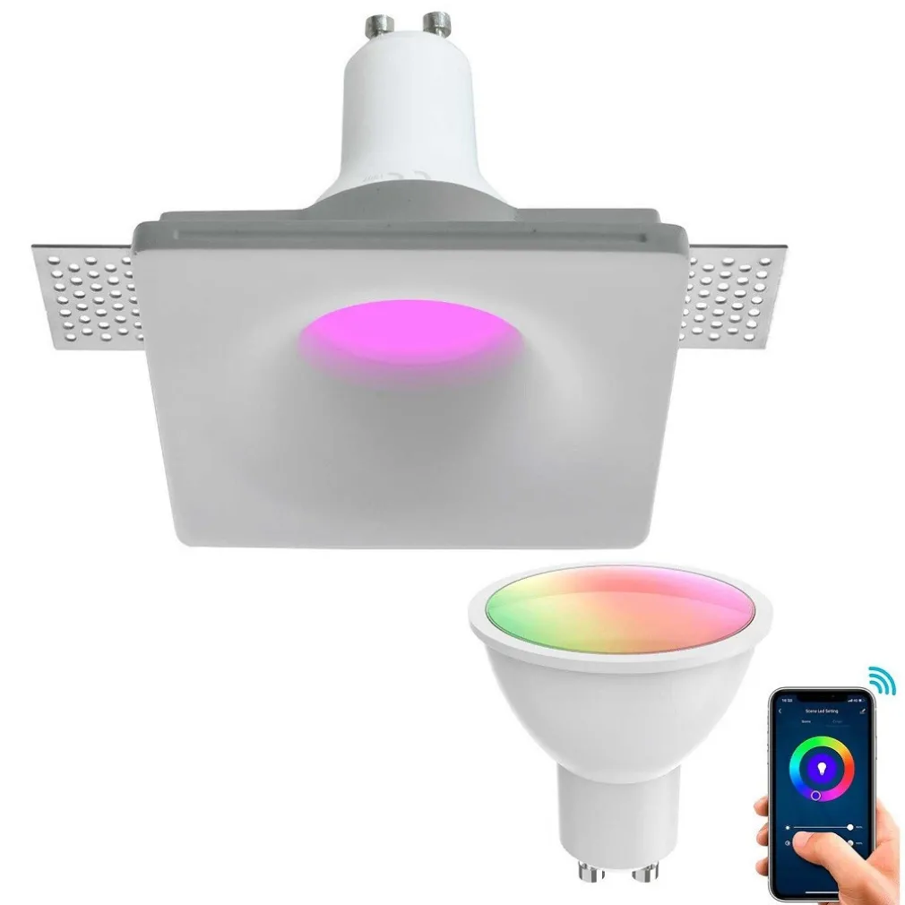 FARETTO SMART GESSO LED GU10 WIFI INCASSO QUADRATO SCOMPARSA RGB CCT ALEXA GOOGLE