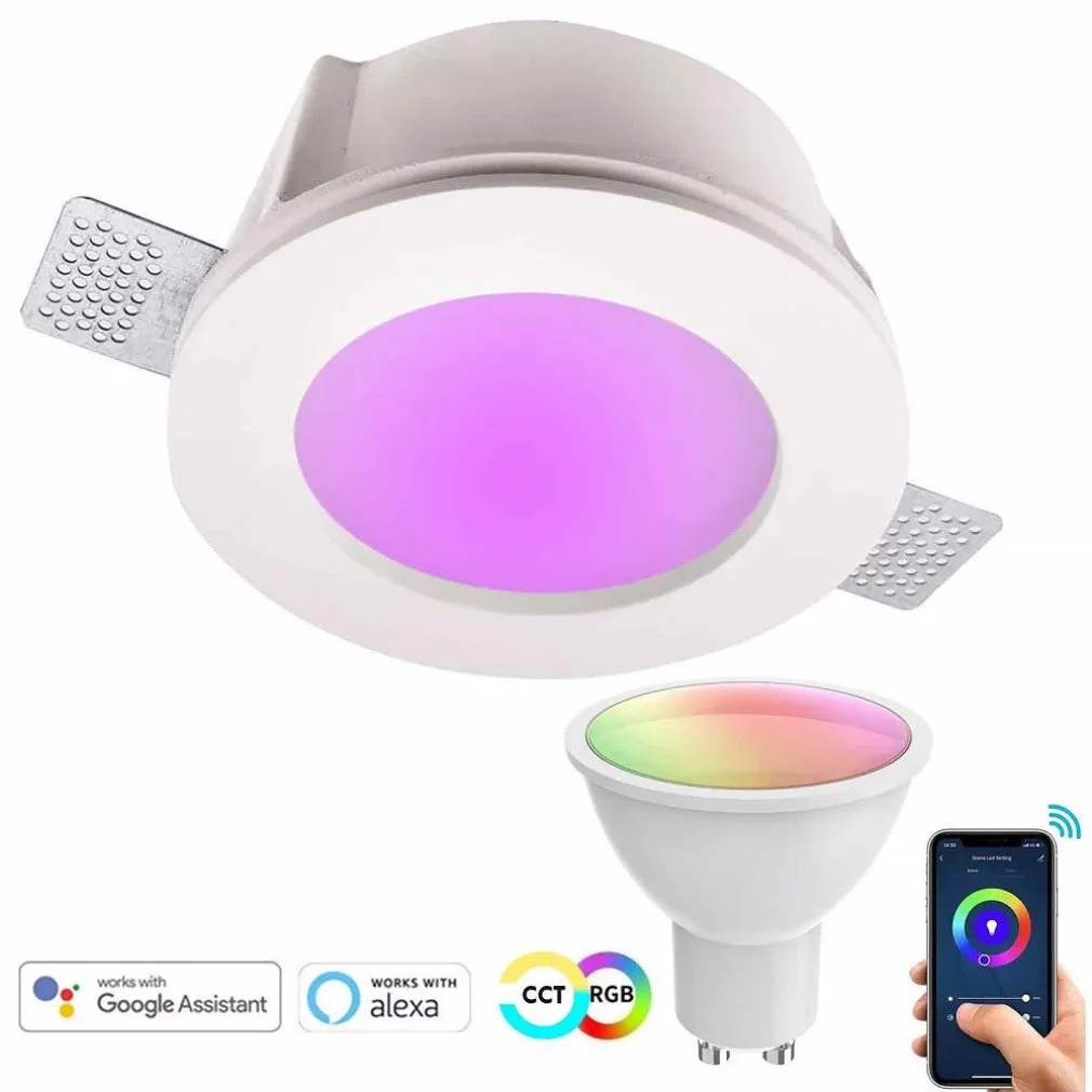 FARETTO SMART GESSO TONDO LED GU10 WIFI LUCE INCASSO RGB CCT ALEXA GOOGLE 125MM