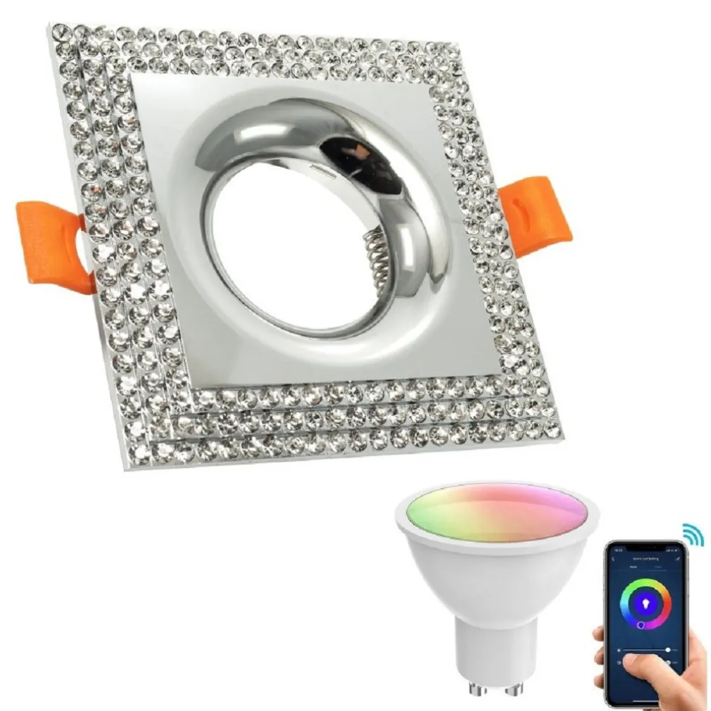 FARETTO SMART INCASSO QUADRATO BRILLANTINI LED 5W GU10 RGB WIFI ALEXA GOOGLE HOME