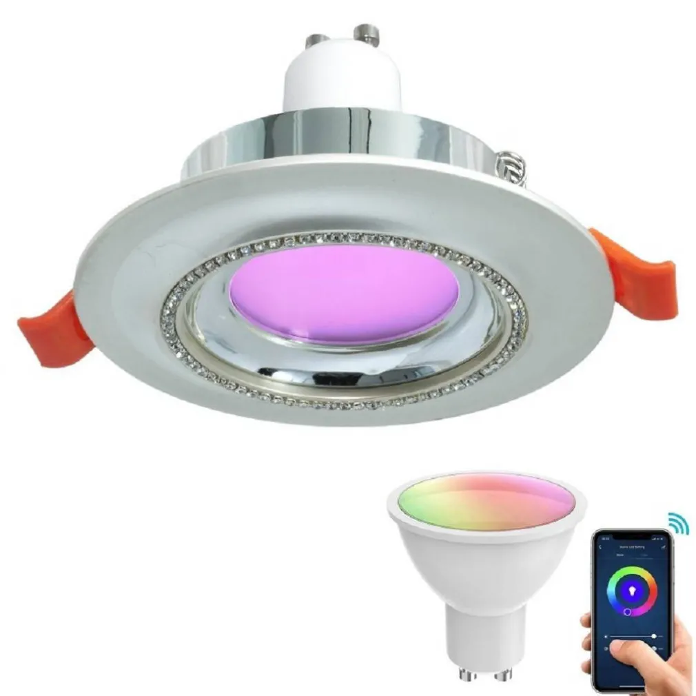 FARETTO SMART INCASSO TONDO BRILLANTINI LED 5 W GU10 RGB WIFI ALEXA GOOGLE HOME