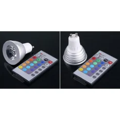 FARO RGB LAMPADA FARETTO GU10 MULTICOLORE 3W LED TELECOMANDO CROMOTERAPIA