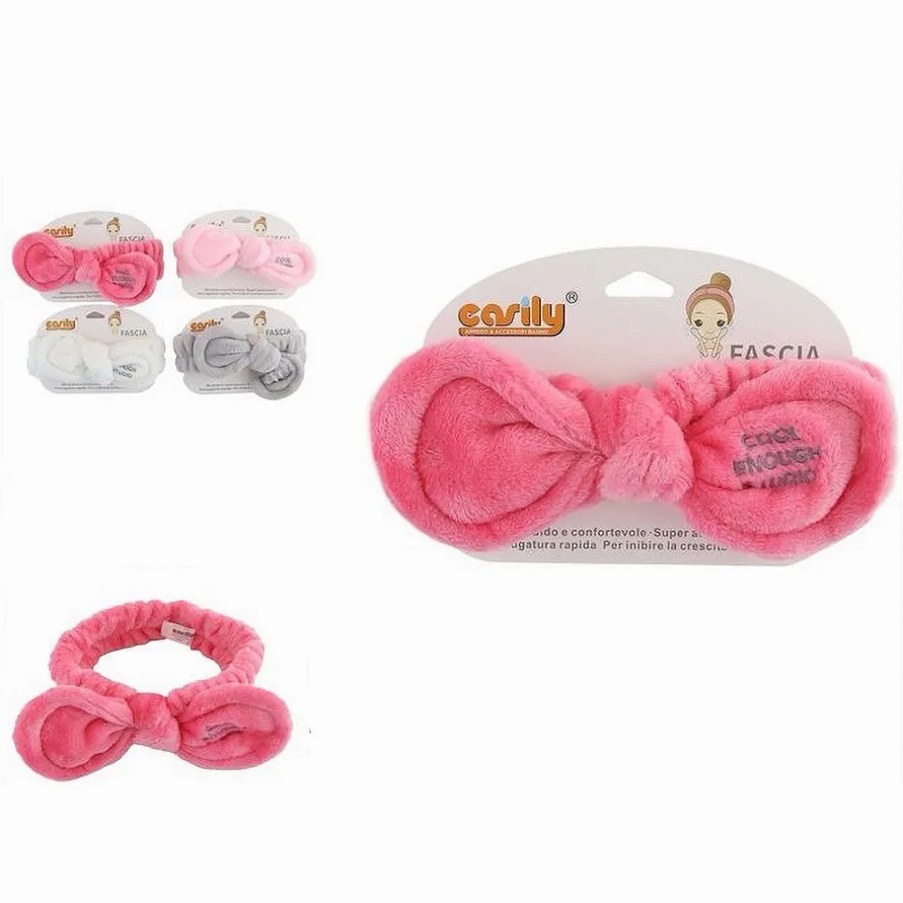 FASCIA CAPELLI DOCCIA SHAMPOO ASCIUGAMANO SPUGNA FIOCCO ORECCHIE SCRITTE 69503