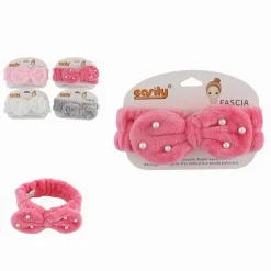 FASCIA CAPELLI DOCCIA SHAMPO ASCIUGAMANO SPUGNA FIOCCO PERLINE VARI COLORI 69500