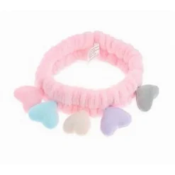 FASCIA CAPELLI DOCCIA SHAMPOO TRUCCO SPUGNA CON CUORI COLORATI 4 COLORI 10749A