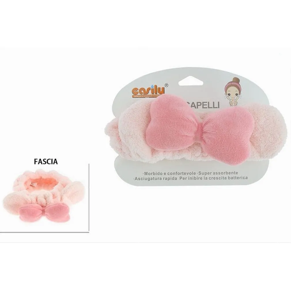 FASCIA CAPELLI DOCCIA SHAMPOO TRUCCO SPUGNA CON ORECCHIE FIOCCO 3 COLORI 10739