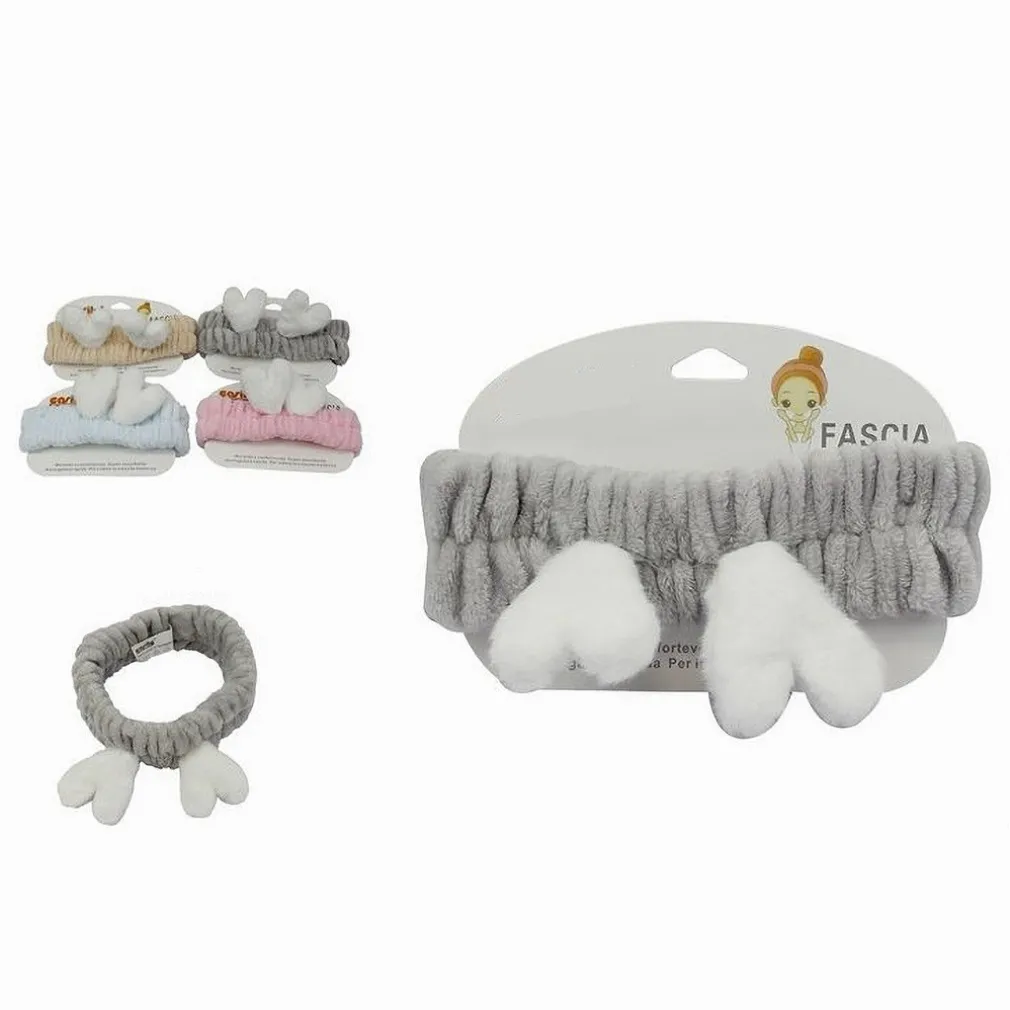 FASCIA PER CAPELLI DOCCIA SHAMPOO TRUCCO SPUGNA ORECCHIE A CUORI 4 COLORI 79299