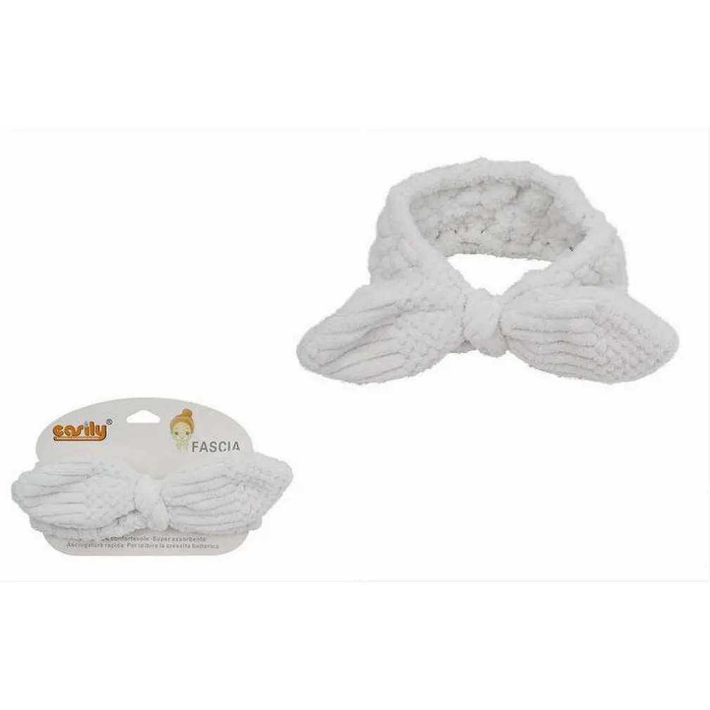 FASCIA PER CAPELLI DOCCIA SHAMPOO TRUCCO SPUGNA CON FIOCCO ANNODATO BIANCO 79612