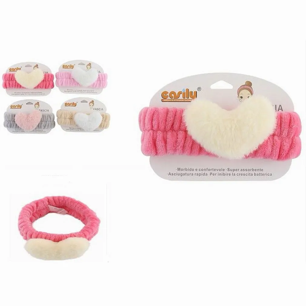 FASCIA PER CAPELLI DOCCIA SHAMPOO ASCIUGAMANO SPUGNA FIOCCO CUORE COLORATO 69504