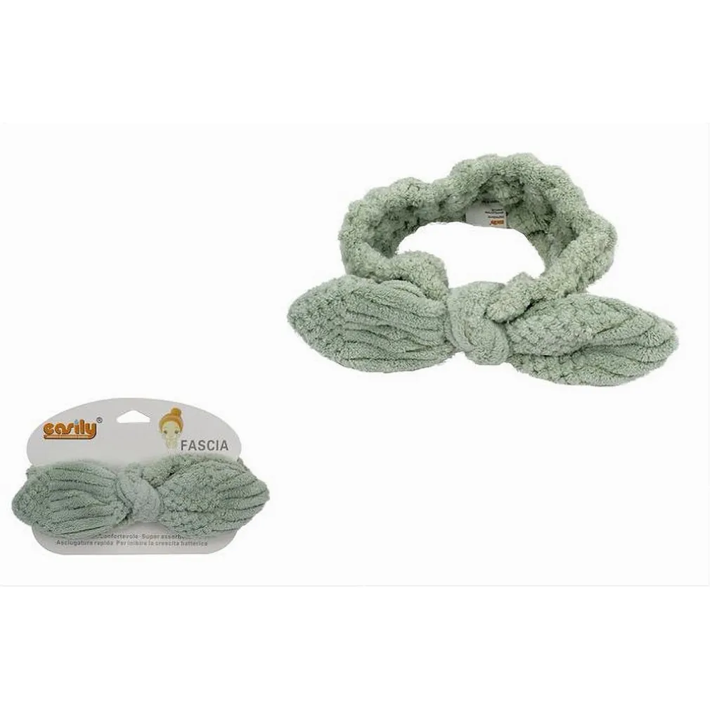 FASCIA PER CAPELLI DOCCIA SHAMPOO TRUCCO SPUGNA CON FIOCCO ANNODATO VERDE 79614