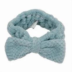 FASCIA PER CAPELLI DOCCIA SHAMPOO ASCIUGAMANO TRUCCO SPUGNA FIOCCO AZZURRO 79622