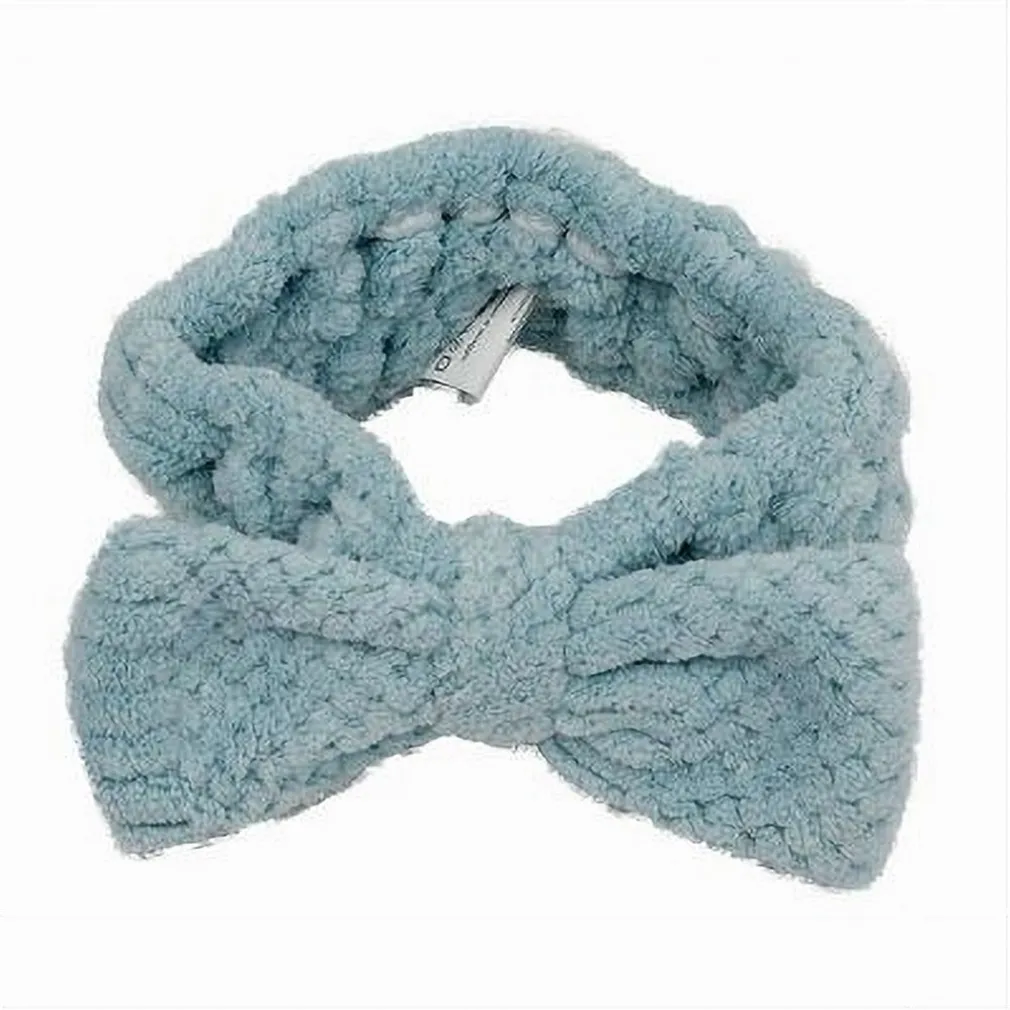 FASCIA PER CAPELLI DOCCIA SHAMPOO ASCIUGAMANO TRUCCO SPUGNA FIOCCO AZZURRO 79622