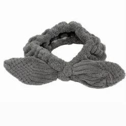 FASCIA PER CAPELLI DOCCIA SHAMPOO TRUCCO SPUGNA CON FIOCCO ANNODATO GRIGIO 79617