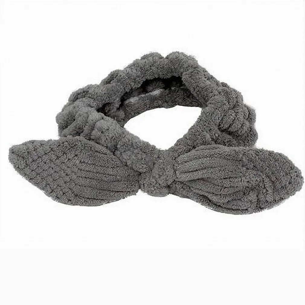 FASCIA PER CAPELLI DOCCIA SHAMPOO TRUCCO SPUGNA CON FIOCCO ANNODATO GRIGIO 79617