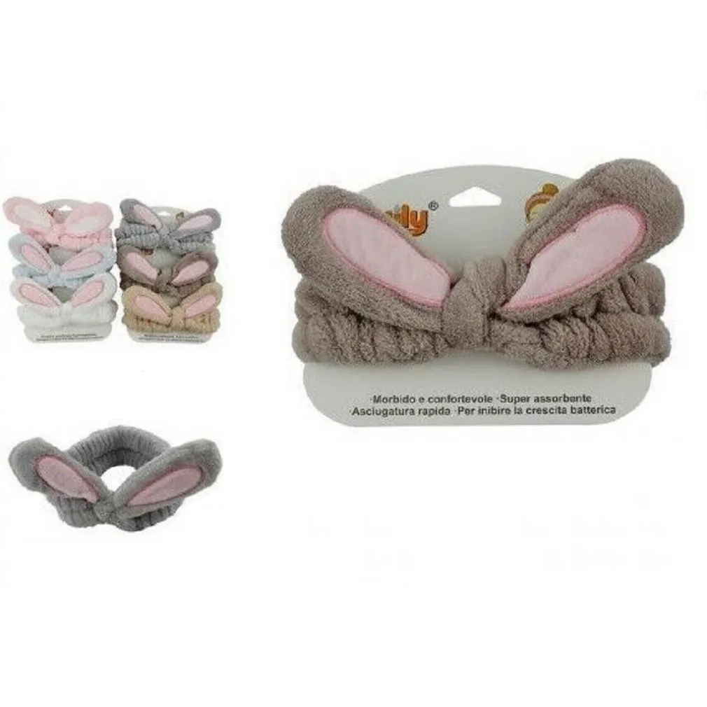 FASCIA PER CAPELLI DOCCIA SHAMPOO SPUGNA FIOCCO ORECCHIE VARI COLORI 69502