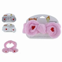 FASCIA PER CAPELLI DOCCIA SHAMPOO TRUCCO IN SPUGNA FIOCCO CUORI 3 COLORI 59785