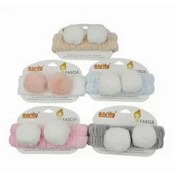 FASCIA PER CAPELLI DOCCIA SHAMPOO TRUCCO SPUGNA ORECCHIE PON PON 5 COLORI 79297
