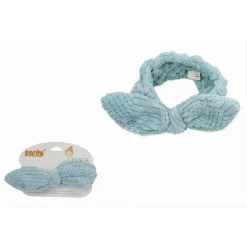 FASCIA PER CAPELLI DOCCIA SHAMPOO TRUCCO SPUGNA CON FIOCCO ANNODATO AZZURRO 79616