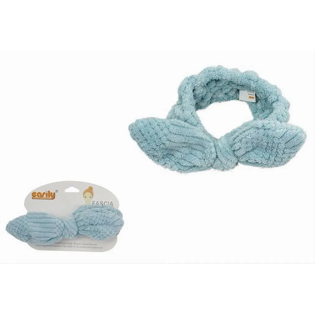 FASCIA PER CAPELLI DOCCIA SHAMPOO TRUCCO SPUGNA CON FIOCCO ANNODATO AZZURRO 79616
