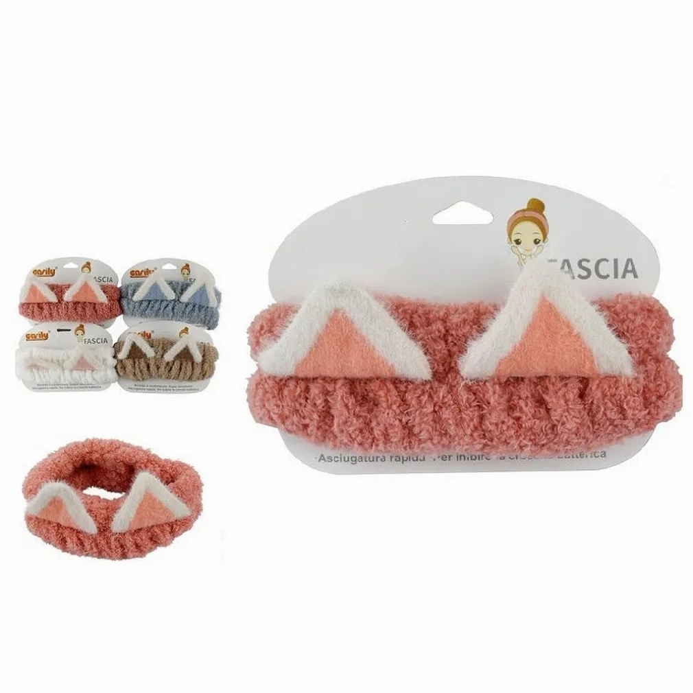FASCIA PER CAPELLI DOCCIA SHAMPOO TRUCCO SPUGNA ORECCHIE ANIMALE 4 COLORI 59687