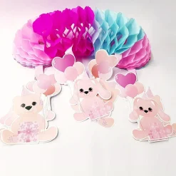 FESTONE CON PENDENTE ANIMALI COLORE ROSA AZZURRO 4 METRI ORSETTI IN CARTA FESTA