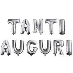 FESTONE PALLONCINO TANTI AUGURI CON CANNUCCIA PER GONFIARE 45CM ORO ARGENTO 11 PALLONCINI