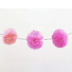 FESTONE ROSA 6 PON PON 20CMX4M FIORI COMPLEANNI MATRIMONI NASCITA BATTESIMO PARTY