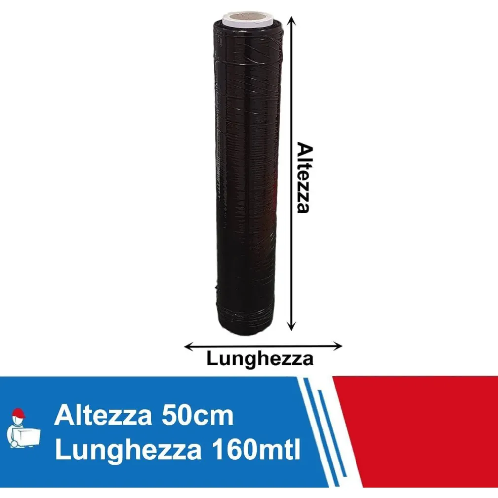 FILM ESTENSIBILE PELLICOLA NERA ROTOLO MANUALE PER IMBALLAGGI 160MX23MYX50CM