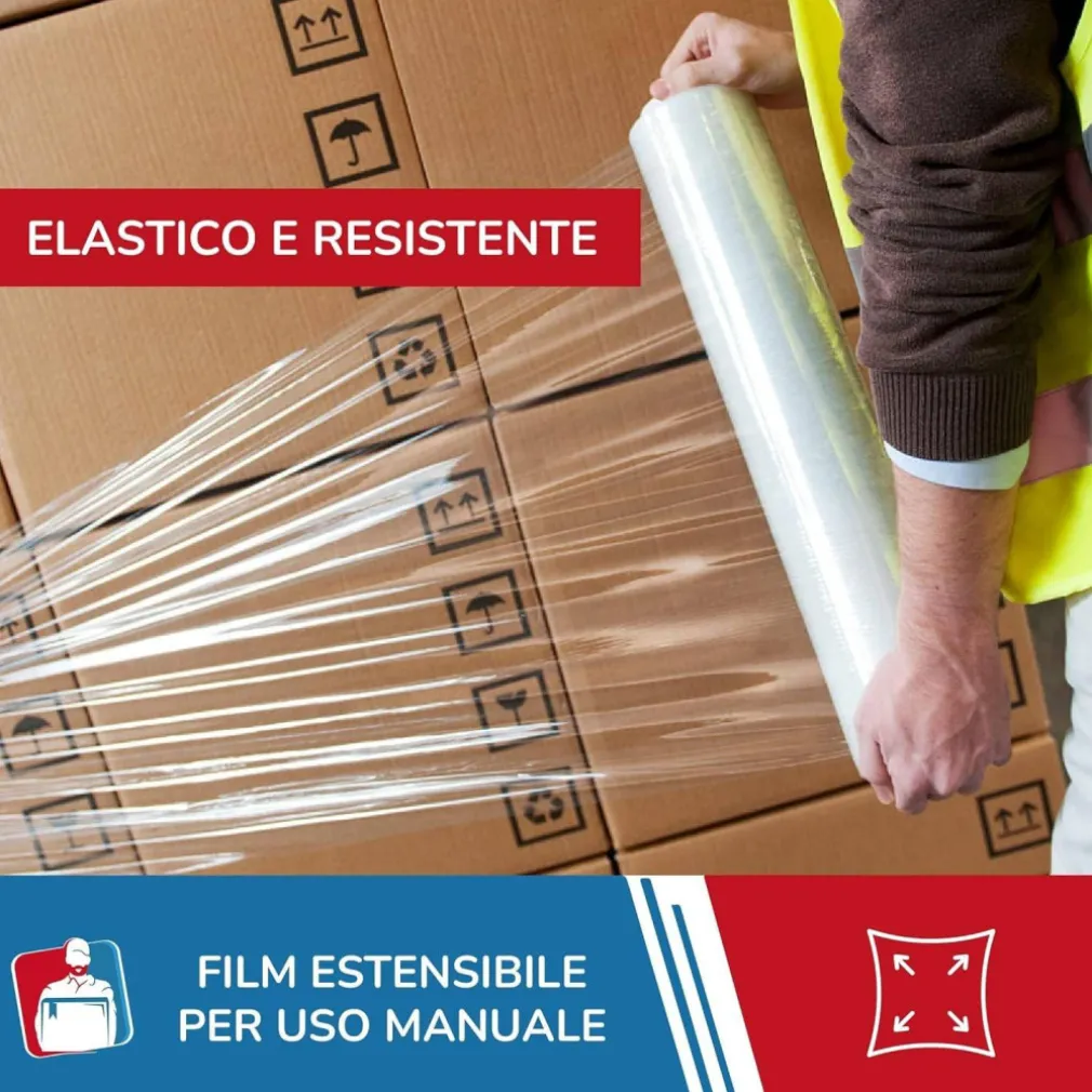 FILM ESTENSIBILE PELLICOLA TRASPARENTE ROTOLO MANUALE PER IMBALLO 160MX23MYX50CM