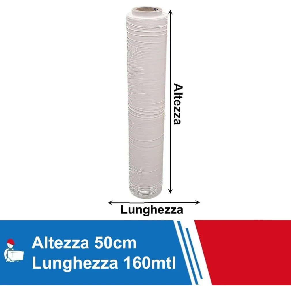 FILM ESTENSIBILE PELLICOLA BIANCA ROTOLO MANUALE PER IMBALLAGGI 160MX23MYX50CM