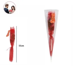 FIORE ROSA ROSSA ARTIFICIALE CON RAMO FOGLIE 55CM REGALO PER SAN VALENTINO 63291