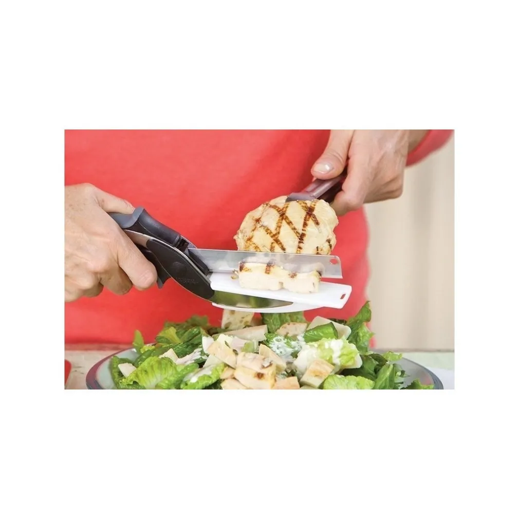FORBICI COLTELLO E TAGLIERE DA CUCINA CLEVER CUTTER 2 IN 1 AFFETTA VERDURE CARNE