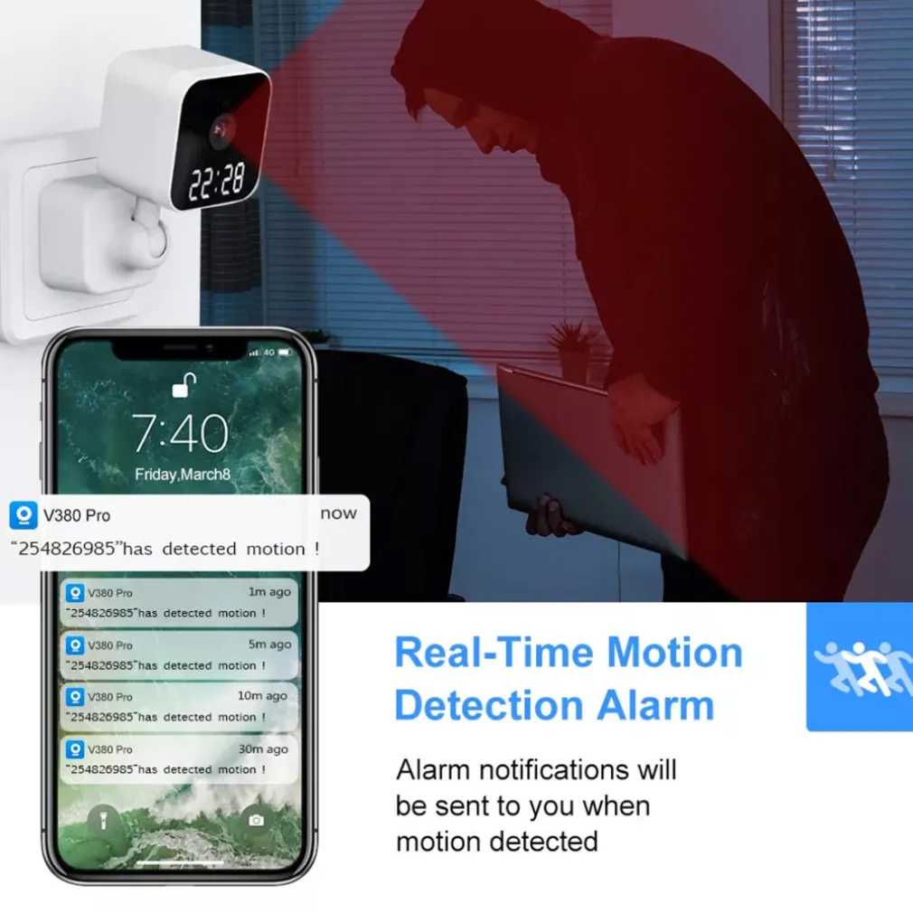 FOTOCAMERA HD 1080P WIFI SICUREZZA IP HOME CAM VISIONE NOTTURNA OROLOGIO Q-SX909