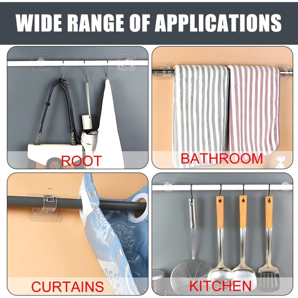 GANCI TRASPARENTI 2PZ SENZA FORARE PVC AUTOADESIVE PER TENDE PORTASCIUGAMANI SOSPESI