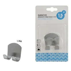 GANCIO ADESIVO MULTIUSO APPENDINO PARETE CUCINA BAGNO ATTACCAPANNI DOPPIO 59667