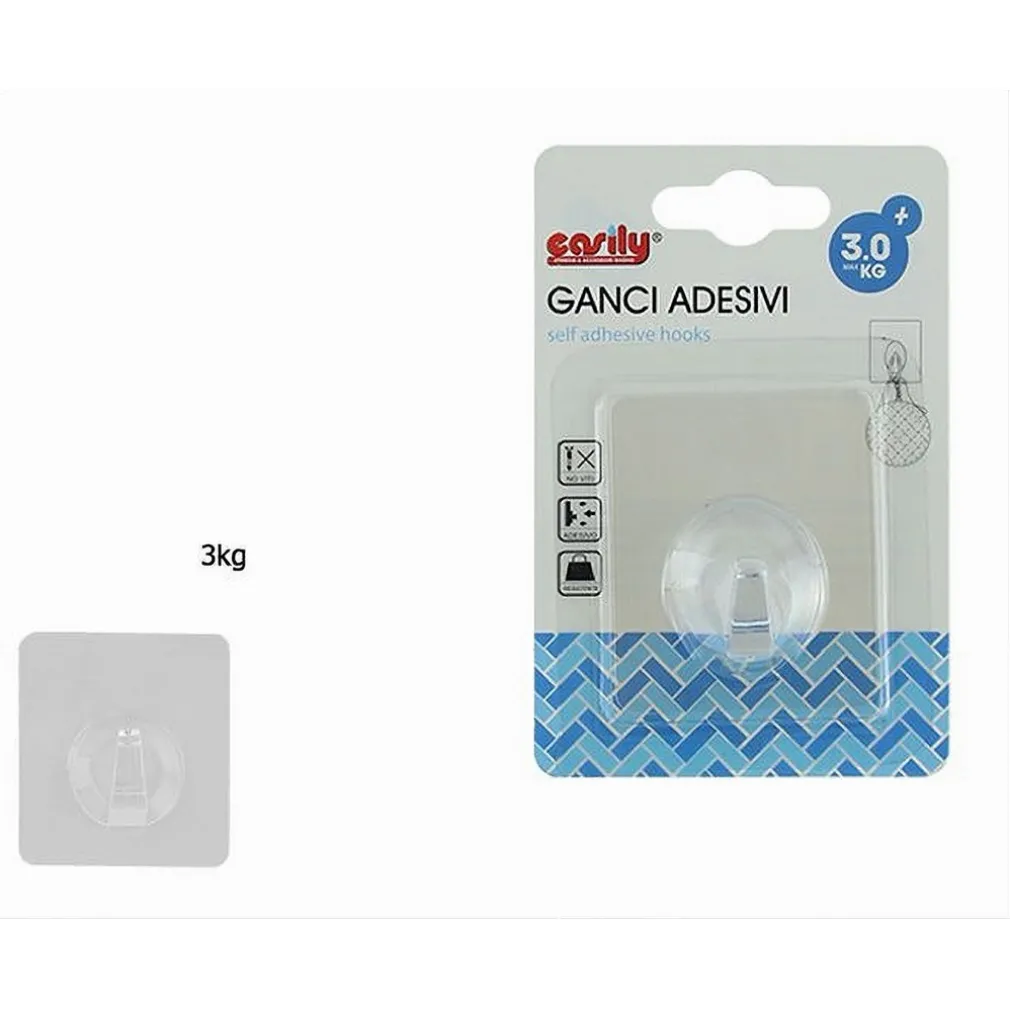 GANCIO ADESIVO TRASPARENTE APPENDINO PER PARETE CUCINA BAGNO ATTACCAPANNI 87754