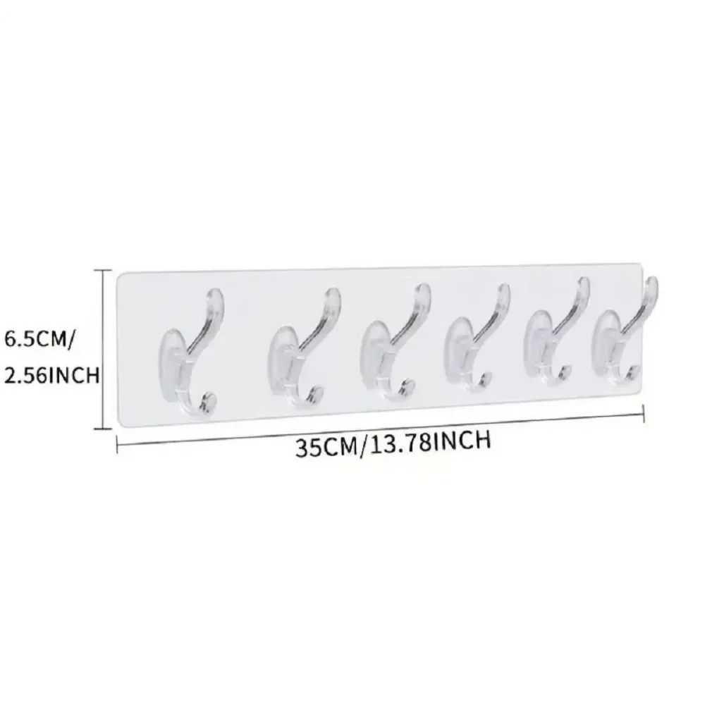 GANCIO APPENDIABITI DA PARETE A 6 FILE ADESIVI TRASPARENTI APPENDERE ACCESSORI