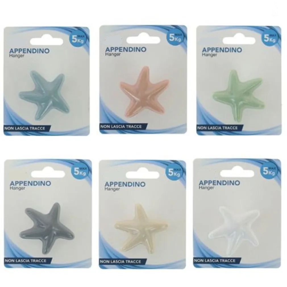 GANCIO APPENDINO ADESIVO APPENDIABITI DA PARETE CUCINA BAGNO FORMA STELLA COLORATA 10807