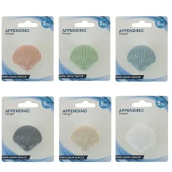 GANCIO APPENDINO ADESIVO APPENDIABITI PARETE CUCINA BAGNO FORMA CONCHIGLIA COLORATA 10808