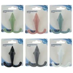 GANCIO APPENDINO ADESIVO DOPPIO APPENDIABITI PARETE CUCINA BAGNO DESIGN DELFINO COLORATO 10810