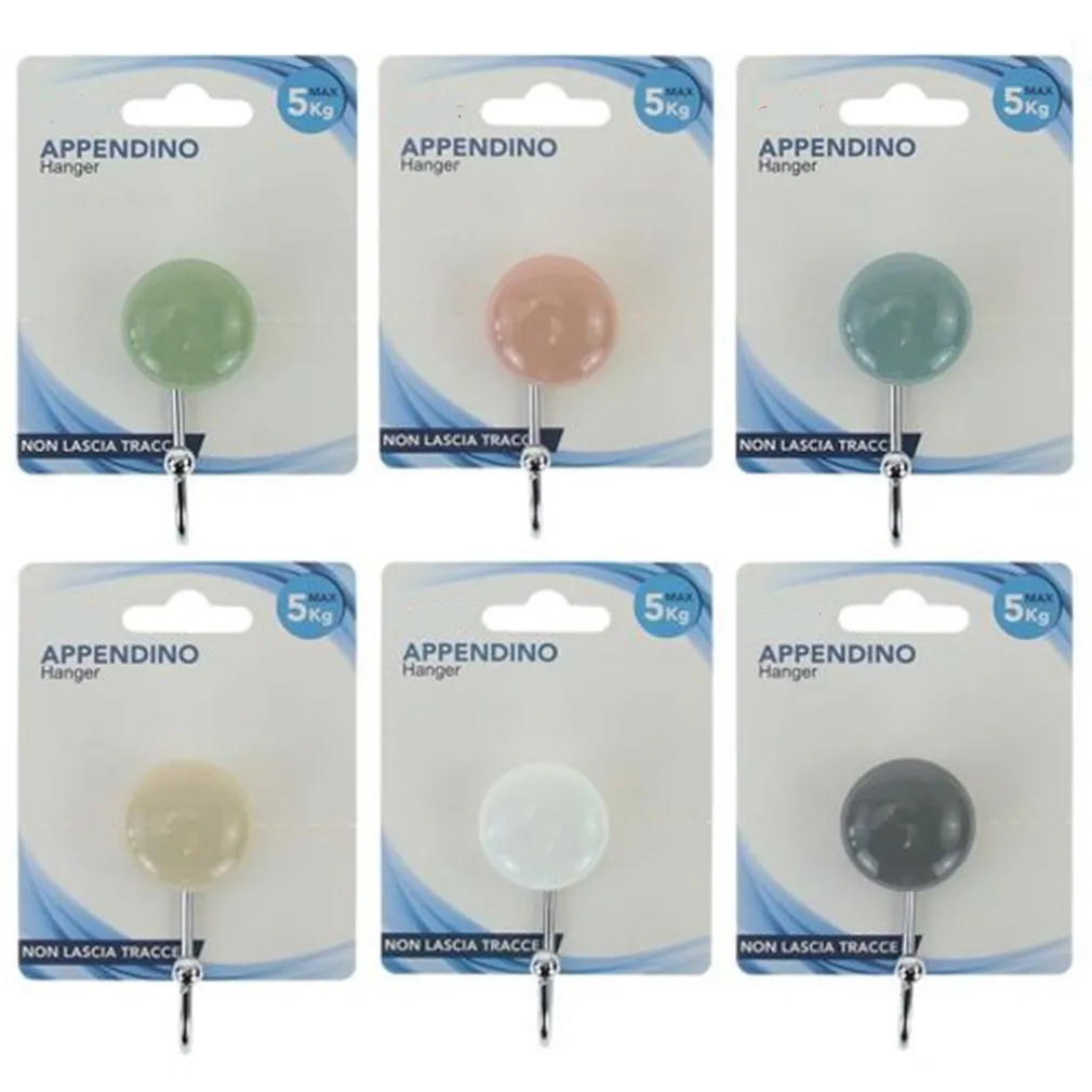 GANCIO APPENDINO ADESIVO APPENDIABITI DA PARETE CASA CUCINA BAGNO TONDO COLORATO 10804