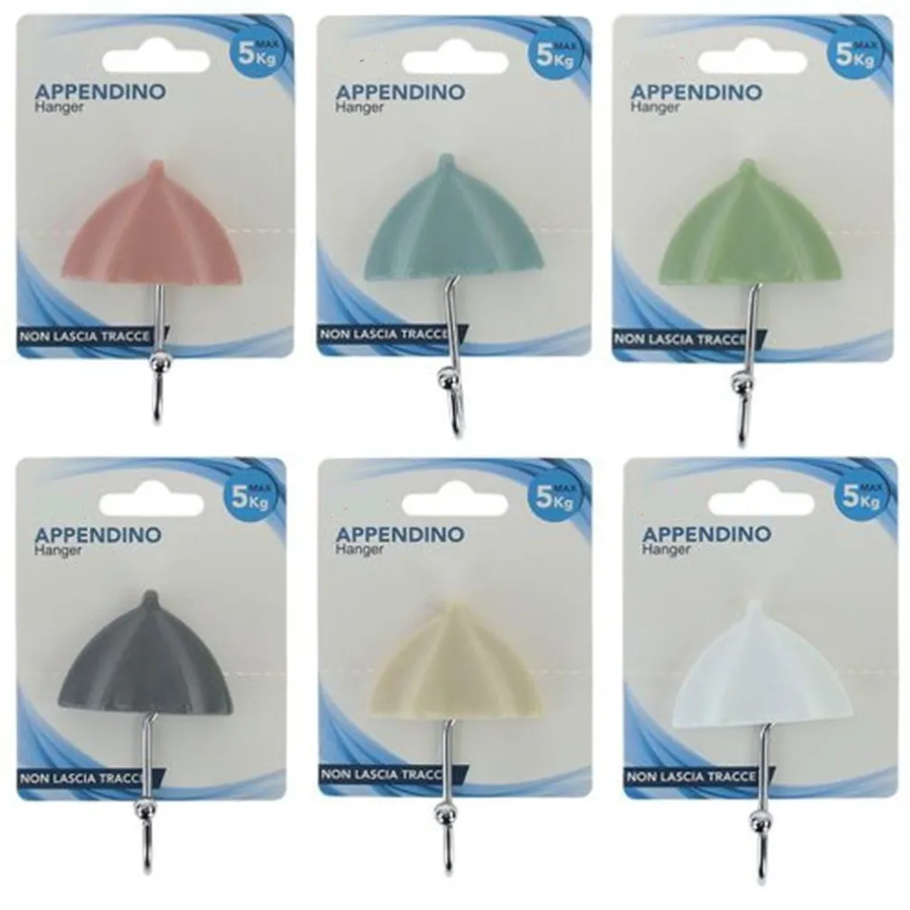 GANCIO APPENDINO ADESIVO APPENDIABITI DA PARETE CUCINA BAGNO FORMA OMBRELLO COLORATO 10811
